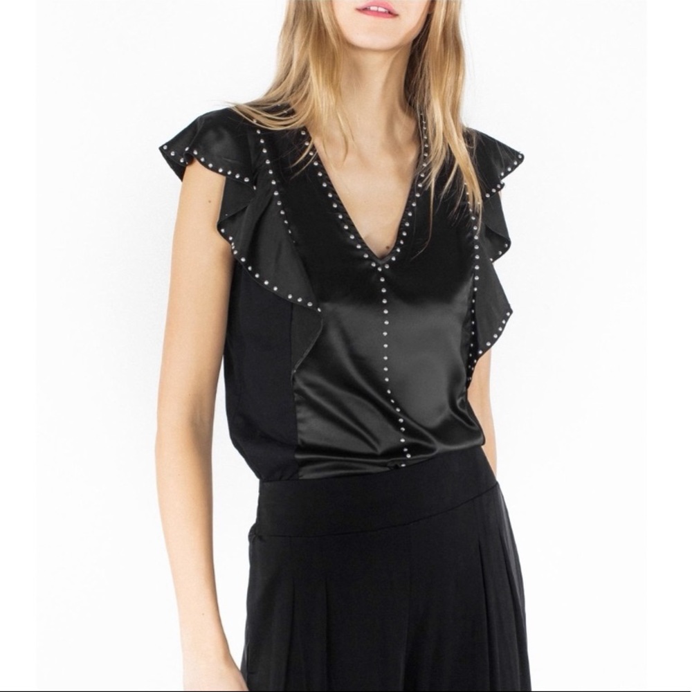 Generation Love Studded Mixed Media Blouse in Black NWT